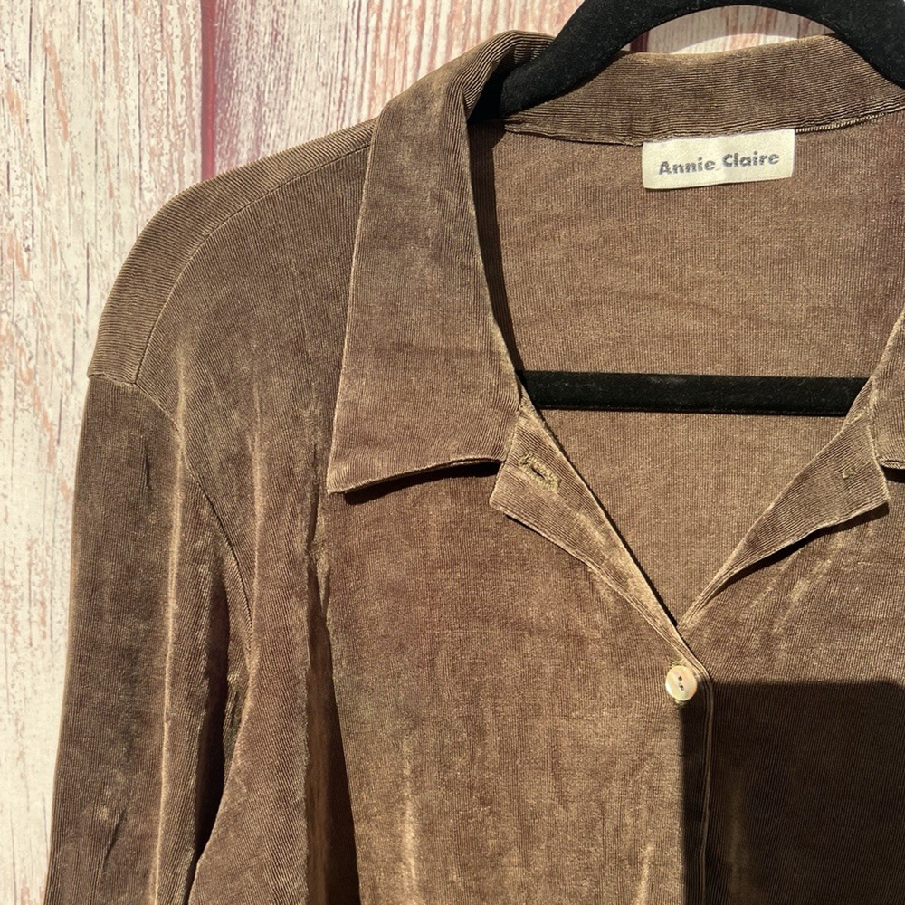 Annie Claire Y2K 90's Vibe Button Down Vintage Top Brown Preppy Friends Size M/L - Picture 6 of 9